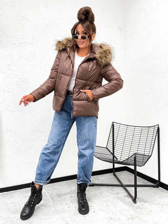 Zimowa_Pikowana_Modna Kurtka_Z FUTERKIEM - XL