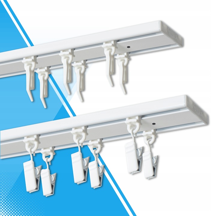 Karnisz Szyna Sufitowa Aluminiowa Podwójna Biała Żabki Agrafki 200 cm