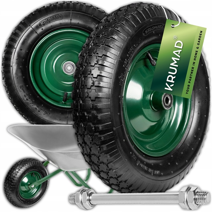 KOŁO KÓŁKO DO TACZKI TACZEK MOCNE Z DĘTKĄ POMPOWANE 4.80/4.00-8 + OŚKA