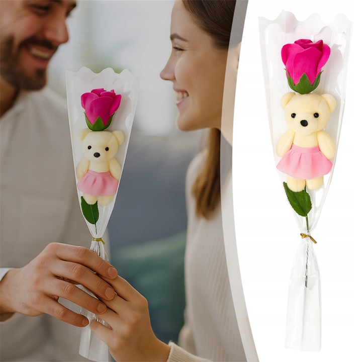 MIŚ Z RÓŻĄ BUKIET UPOMINEK NA PIKU PREZENT DLA NAUCZYCIELKI ZESTAW