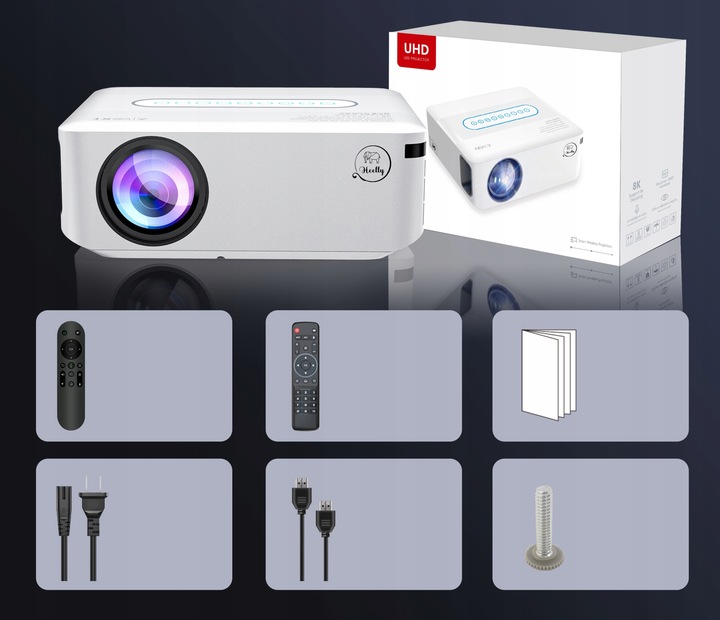 PROJEKTOR RZUTNIK ANDROID SMART TV WIFI FULL HD 12000LM 4K LED