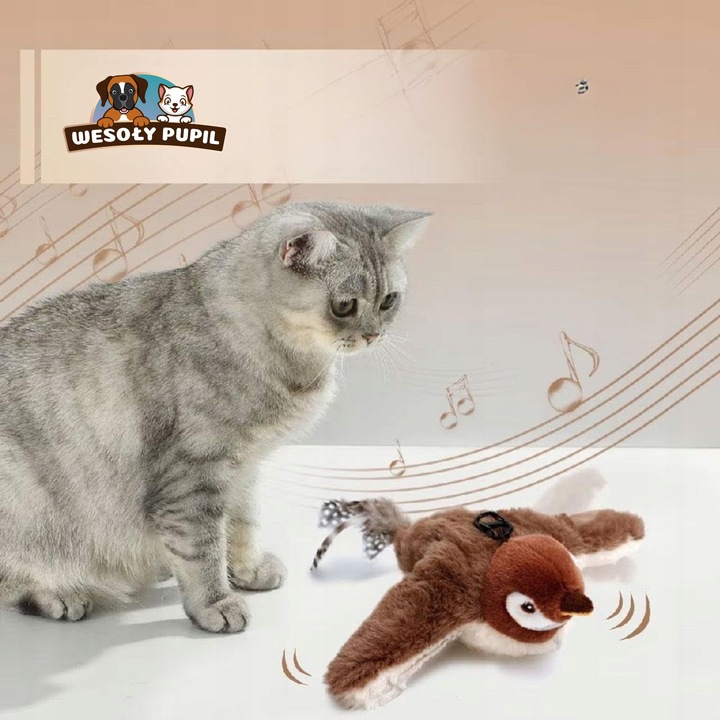 Zabawka dla kota INTERAKTYWNA latający PTAK z dźwiękiem na USB z