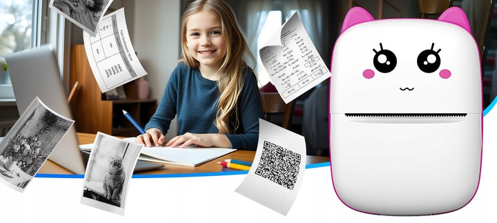 MINI DRUKARKA TERMICZNA DRUKUŚ ORYGINALNY DO ZDJĘĆ NOTATEK + 11SZT ROLEK