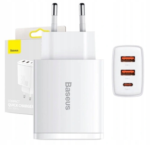 BASEUS SZYBKA ŁADOWARKA SIECIOWA 3xUSB USB-C 30W ZASILACZ DO TELEFONU AFC