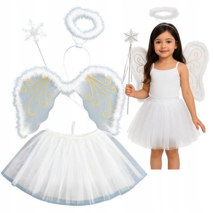 STRÓJ ANIOŁKA ANIOŁA KOSTIUM PRZEBRANIE NA JASEŁKA SKRZYDŁA AUREOLA