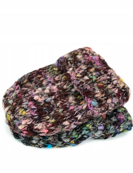 Czapka zimowa damska Multicolor - boucle, gruba, beanie Czarny