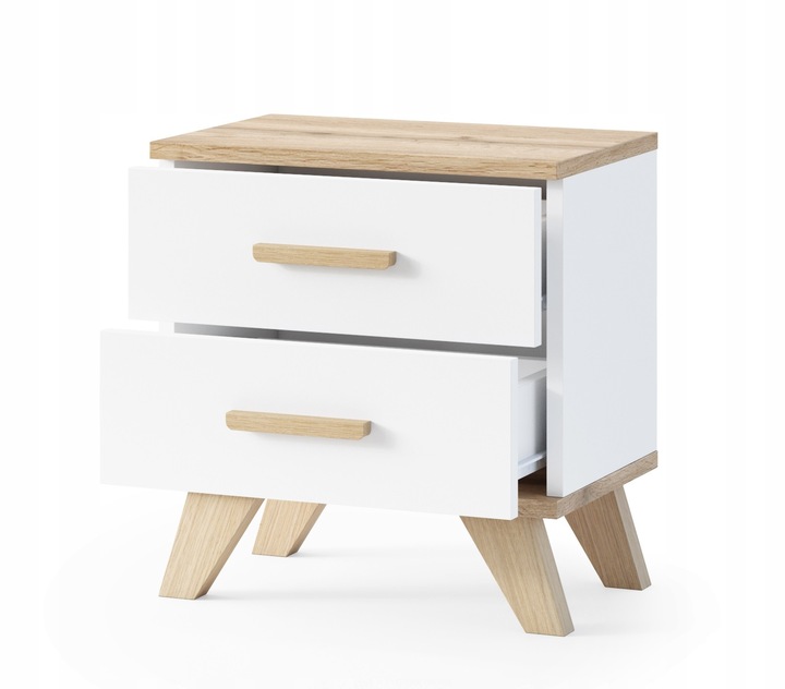 SZAFKA NOCNA STOLIK NOCNY SYPIALNI 2 SZUFLADY BIAŁY MAT DĄB WOTAN
