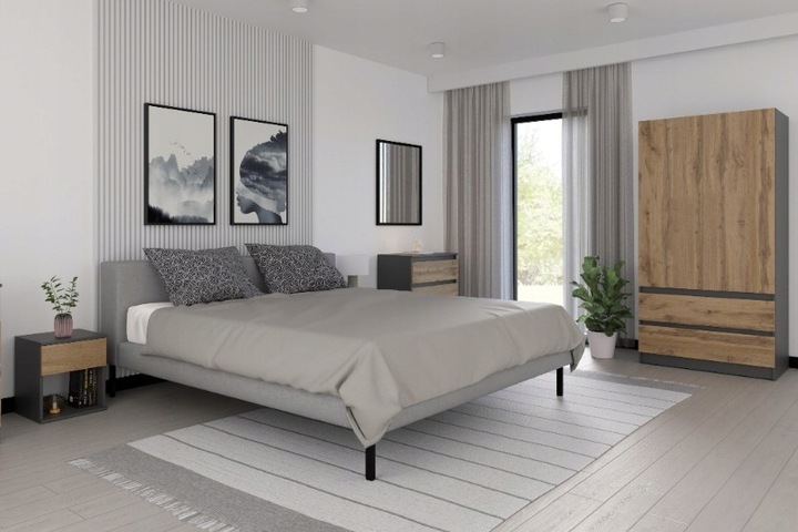 KOMODA SZAFKA ANTRACYT DĄB WOTAN 3 SZUFLADY NOWOCZESNA DO SALONU