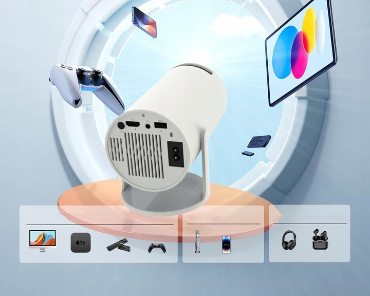 PROJEKTOR ANDROID 4K MINI PRZENOŚNY RZUTNIK WIFI SMART TV OBROTOWY LED FHD