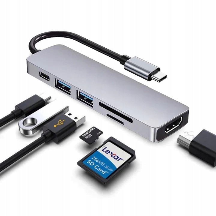 Stacja dokująca USB-C 3.2 HUB 2x USB HDMI czytnik kart SD MINI MACOS WINDOW
