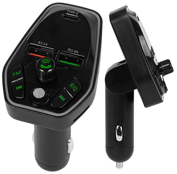 TRANSMITER FM AUDIO BLUETOOTH MP3 RGB BT SZYBKA ŁADOWARKA USB-C USB