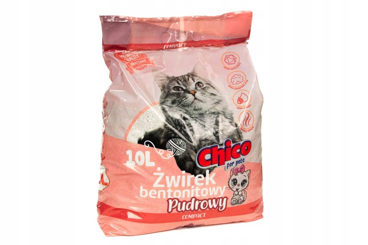 Żwirek Dla Kota Bentonitowy Drobny Zbrylający Compact Pudrowy 10L