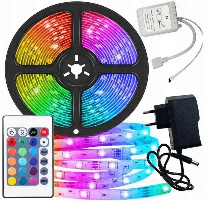 ZESTAW 5 METRÓW TAŚMY LED RGB + pilot