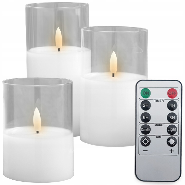 ŚWIECZKI 3 DUŻE OZDOBNE ŚWIECE DEKORACJA ŚWIĄTECZNA LED STEROWANE PILOTEM