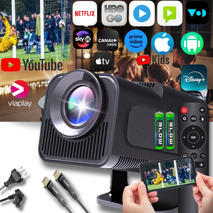 PROJEKTOR RZUTNIK HY320 1080P PRO 4K ANDROID APLIKACJE WIFI BT5 + HDMI 1.5M