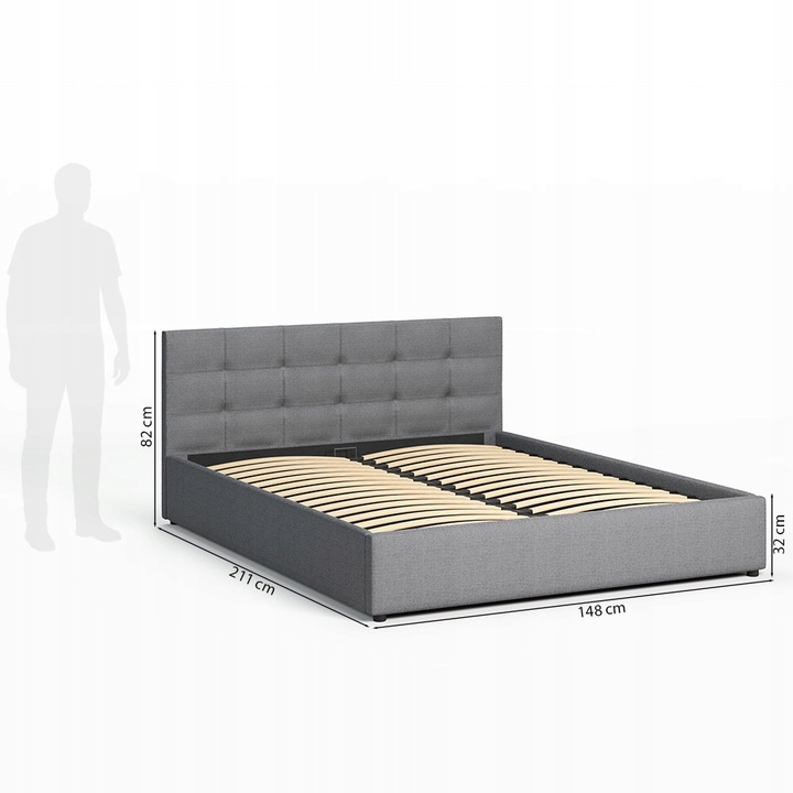 Łóżko tapicerowane 140×200 z pojemnikiem i zagłówkiem Mira szare 028-28