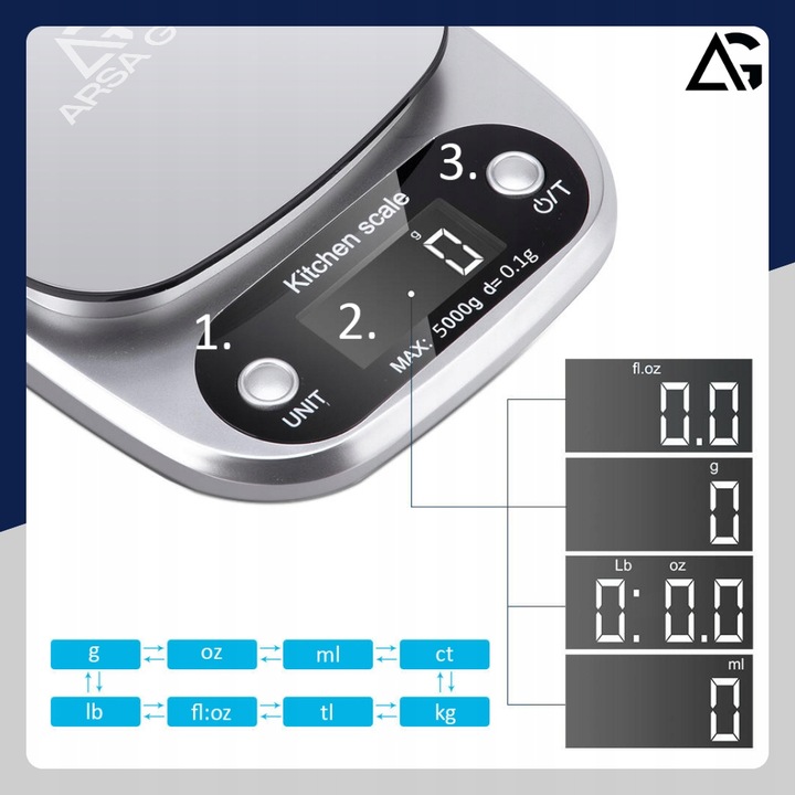 PRECYZYJNA WAGA KUCHENNA 5000g I 0,1g WYŚWIETLACZ LCD JUBILERSKA