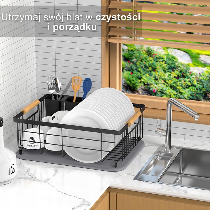 SUSZARKA DO NACZYŃ OCIEKACZ NA SZTUĆCE KUBEK TALERZE CZARNY KARL HAUSMANN