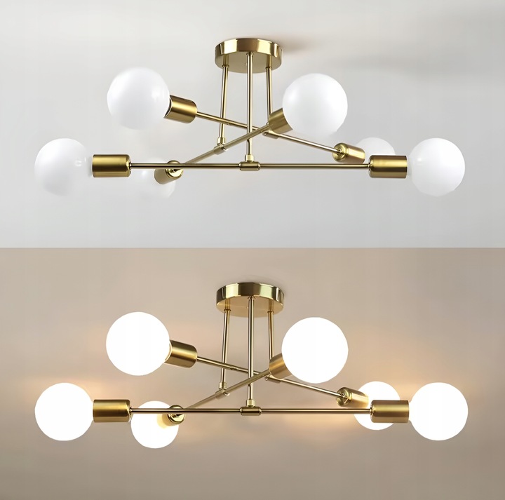 Złota Lampa Sufitowa Wisząca Na Sufit LED 6XE27 Zyrandol Kule