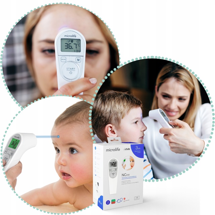 Termometr Bezdotykowy LED Elektroniczny Dokładny Cyfrowy 3sek Microlife