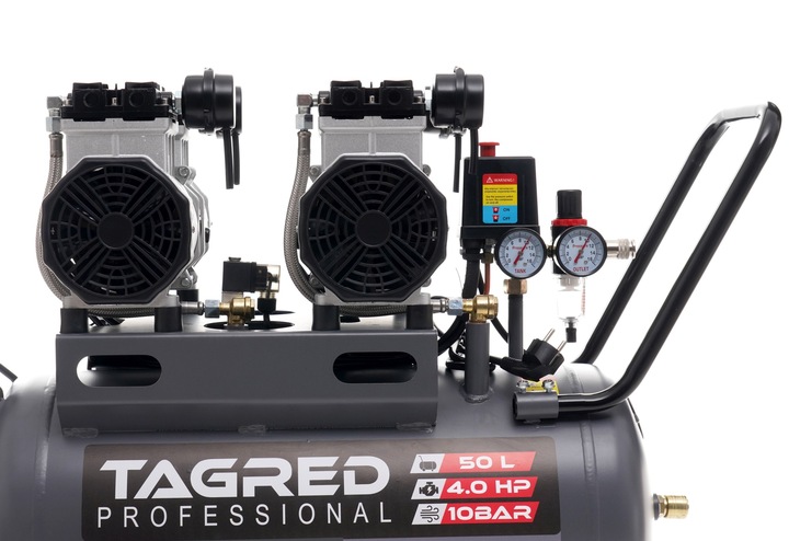 PROFESJONALNY KOMPRESOR BEZOLEJOWY 10 BAR 50L 4 TŁOKI CICHY MOCNY