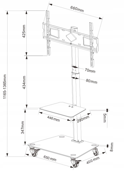 Stojak podlogowy TV na kółkach mobilny 32 40 43 48 50 55 58 65 cali