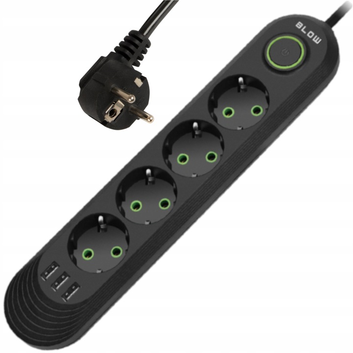 PRZEDŁUŻACZ LISTWA ZASILAJĄCA WŁĄCZNIK 3x USB 4 GNIAZDA 3m