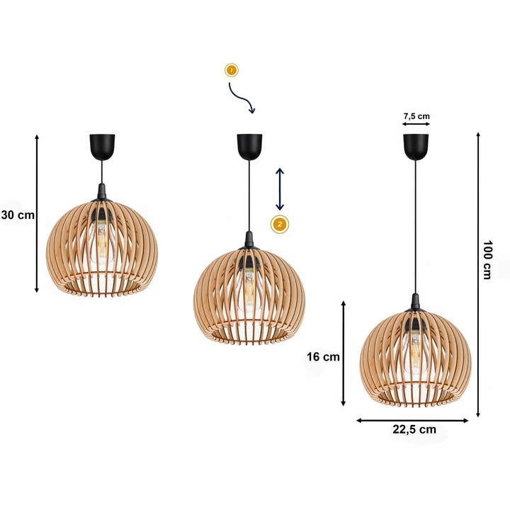 STYLOWA LAMPA WISZĄCA SUFITOWA ŻYRANDOL LED BOHO DREWNIANA KULA 1 x