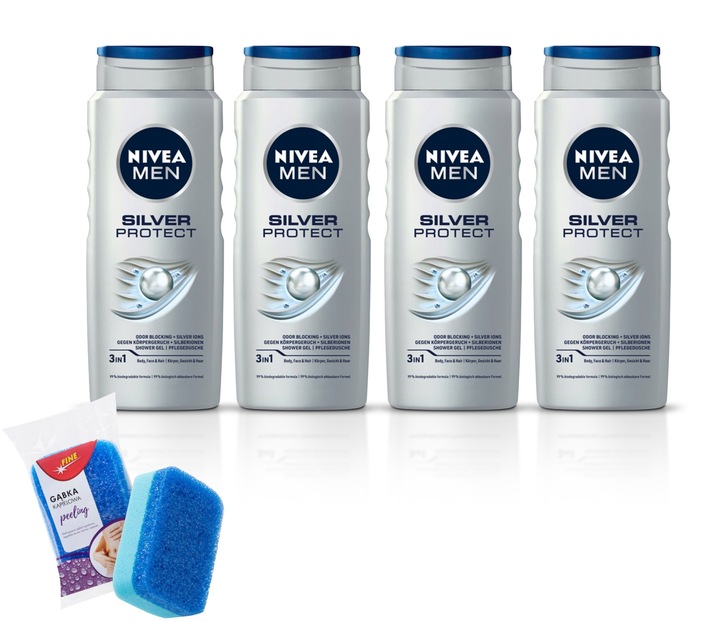 NIVEA MEN SILVER PROSTECT Żel pod prysznic do mycia męski zestaw 4 x 500ml