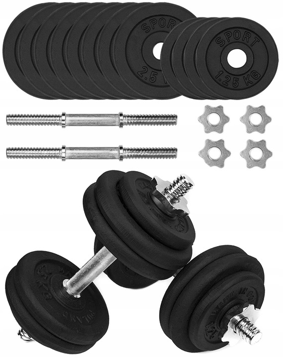 HANTLE ŻELIWNE 2x15kg gryfy 28mm talerze obciążenie regulowane zestaw