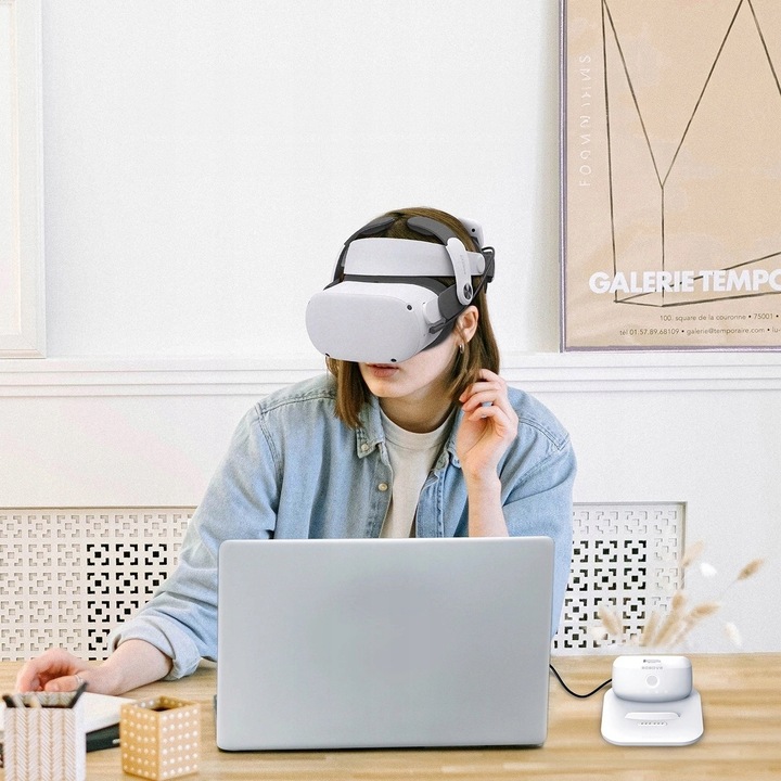 Wygodny Regulowany Pasek Opaska z Zasilaniem do Meta Quest 2 Bateria Stacja