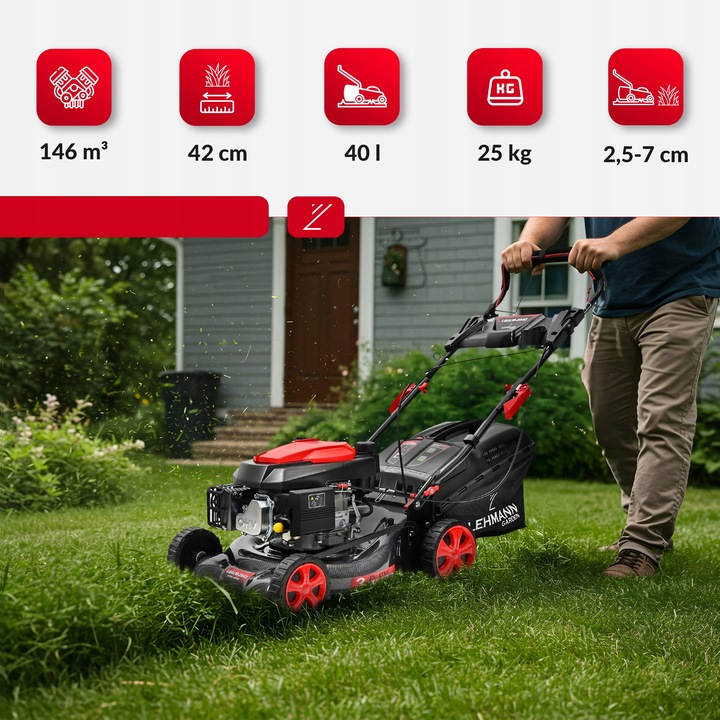 KOSIARKA SPALINOWA LEHMANN 44CM NAPĘD POTĘŻNA SILNIK 146CC MULCZOWANIE