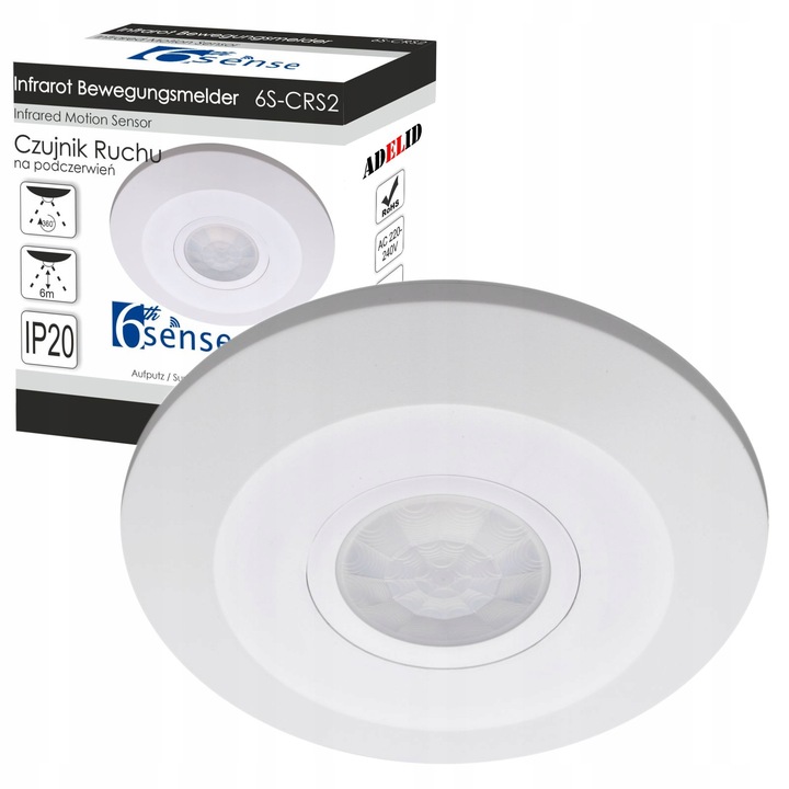 CZUJNIK RUCHU SUFITOWY ULTRA PŁASKI LED PIR CZUJKA ZMIERZCHU 360°