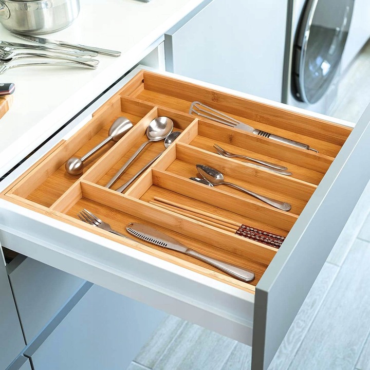 ORGANIZER NA SZTUĆCE WKŁAD DO SZUFLADY REGULOWANY BAMBUSOWY DREWNIANY