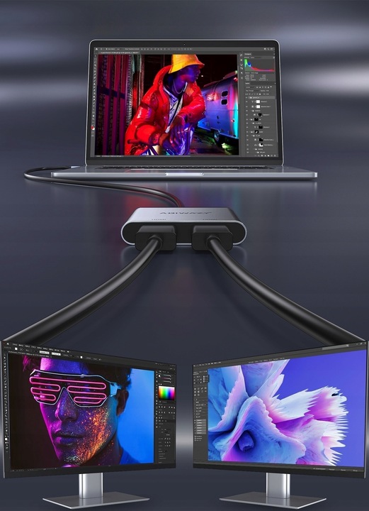 ADAPTER HUB USB C HDMI USB PD PRZEJŚCIÓWKA ROZDZIELA 1 ZŁĄCZE -> 2 MONITORY