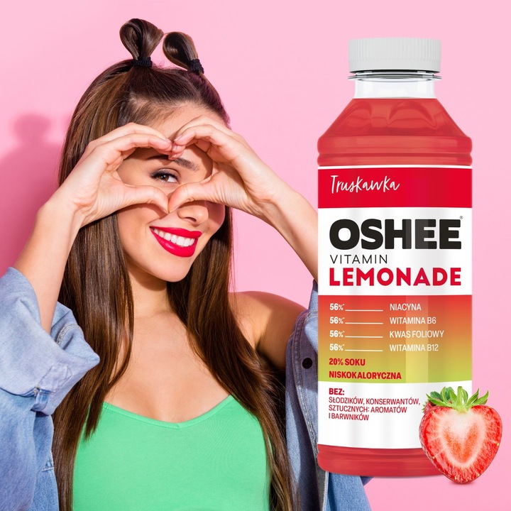 6x OSHEE Vitamin Lemonade truskawkowa z niacyną i witaminą B6 i B12 555ml