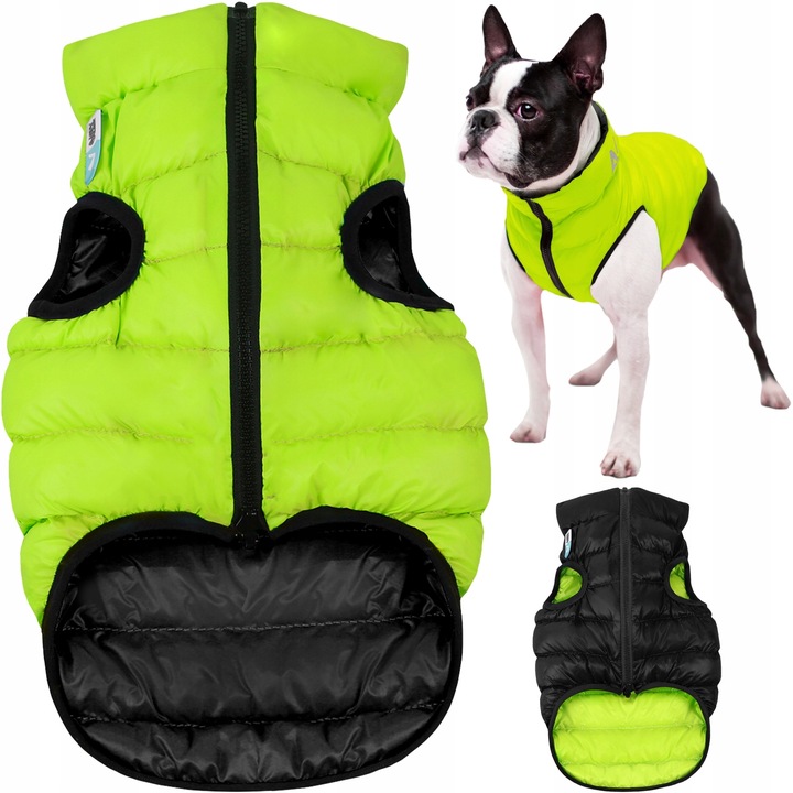 Dwustronna kurtka dla psa zielona-czarna, r. S40