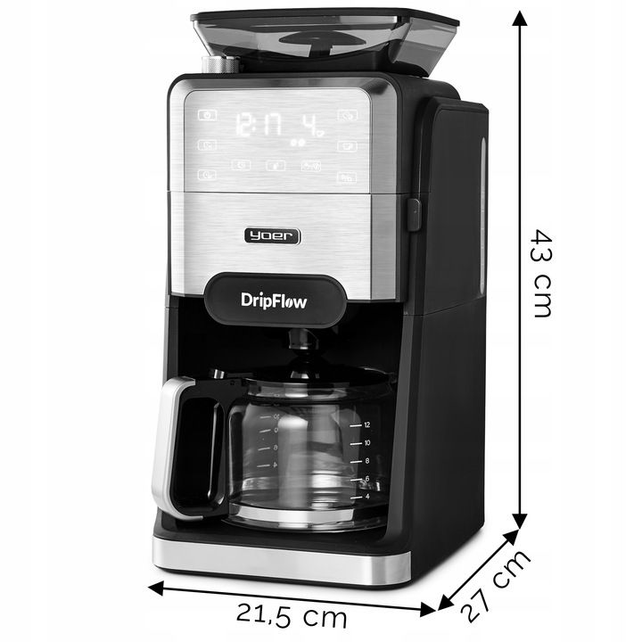 Ekspres przelewowy do kawy z Młynkiem żarnowym Yoer 1520W 1,5L