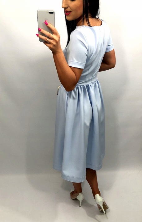 Sukienki Damskie Komunię Chrzciny Wesele Sukienka Elegancka Midi Błękit S