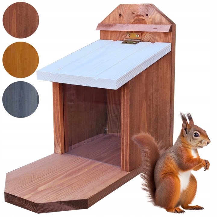 DOMEK DLA WIEWIÓREK, KARMNIK - z drewna. łatwy montaż - 3 kolory