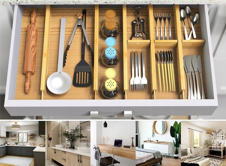 4x BAMBUSOWY ORGANIZER DO SZUFLADY SEPARATOR PRZEGRÓDKA ROZSZERZANY