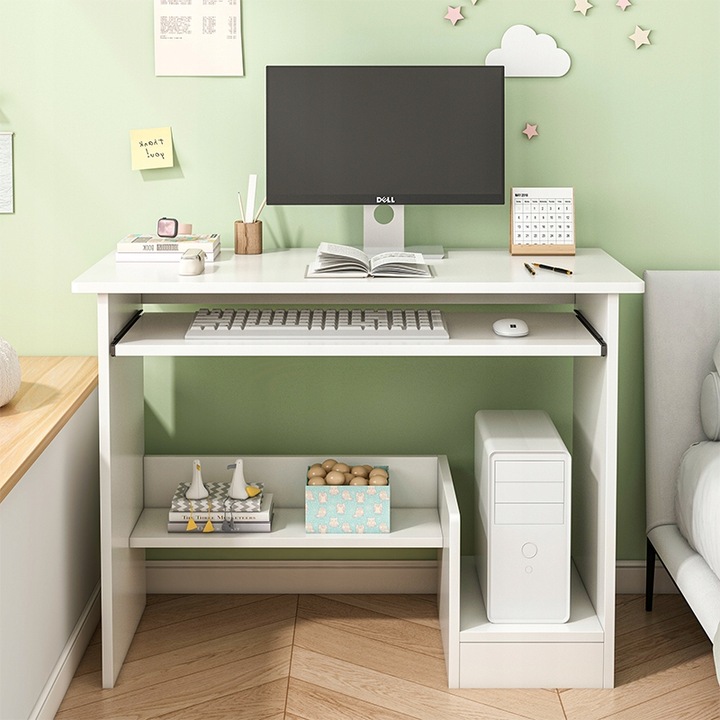BIURKO KOMPUTEROWE BIAŁE NOWOCZESNE Z SZUFLADĄ PÓŁKAMI MŁODZIEŻOWE