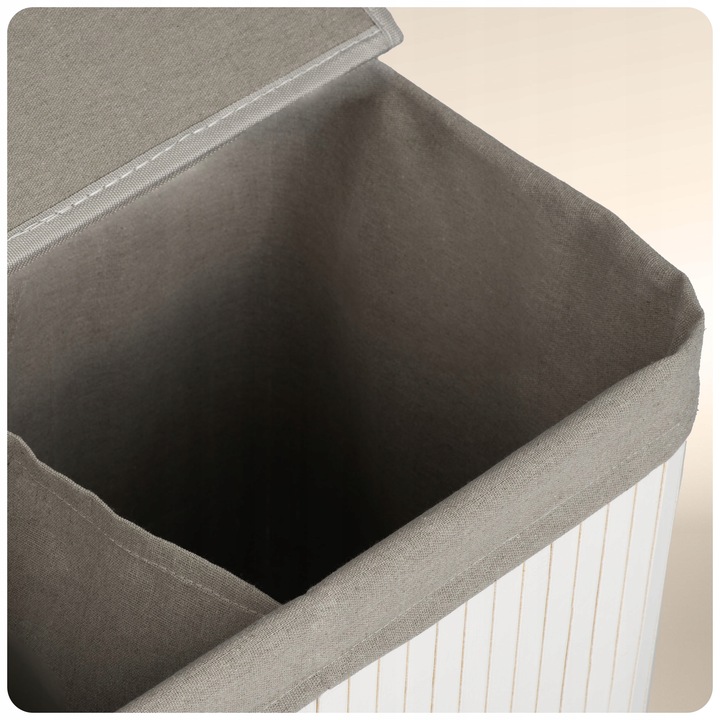 BAMBUSOWY KOSZ NA PRANIE BIELIZNĘ DUŻY POJEMNIK Z POKRYWĄ 2 KOMORY 100L