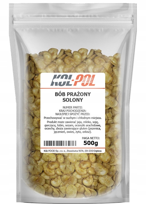 BÓB PRAŻONY SOLONY 500g Chipsy z bobu chrupiące Słona przekąska