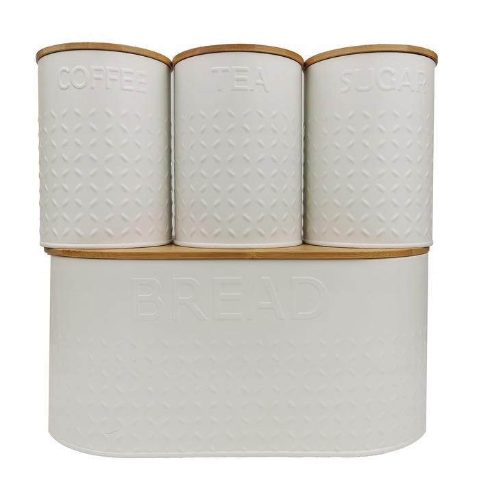 ZESTAW 5W1 CHLEBAK + POJEMNIKI NA KAWĘ CUKIER HERBATĘ DESKA KROJENIA CHZ03