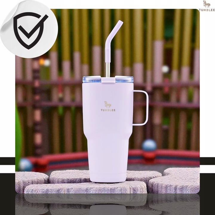 MOCNY Kubek Termiczny ze Stalową Słomką i Uchwytem na Kawę Herbatę 900ml