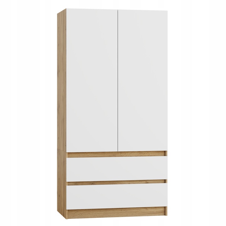 SZAFA DĄB WOTAN BIAŁA GARDEROBA DUŻA NA UBRANIA OTWIERANA 2 SZUFLADY