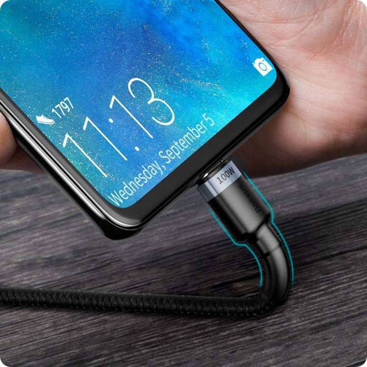 BASEUS MOCNY KABEL PRZEWÓD TYPE-C USB-C QC 3.0 PD 100W 2M SZYBKIE ŁADOWANIE