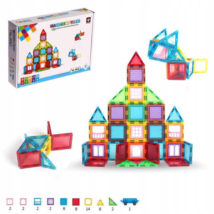 KLOCKI MAGNETYCZNE KONSTRUKCYJNE 3D DUŻE 45 elem.