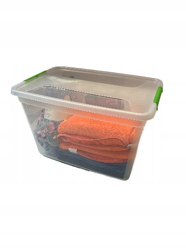 POJEMNIK PLASTIKOWY PUDEŁKO PUDŁO ORGANIZER PRZEZROCZYSTY Z POKRYWĄ 60L